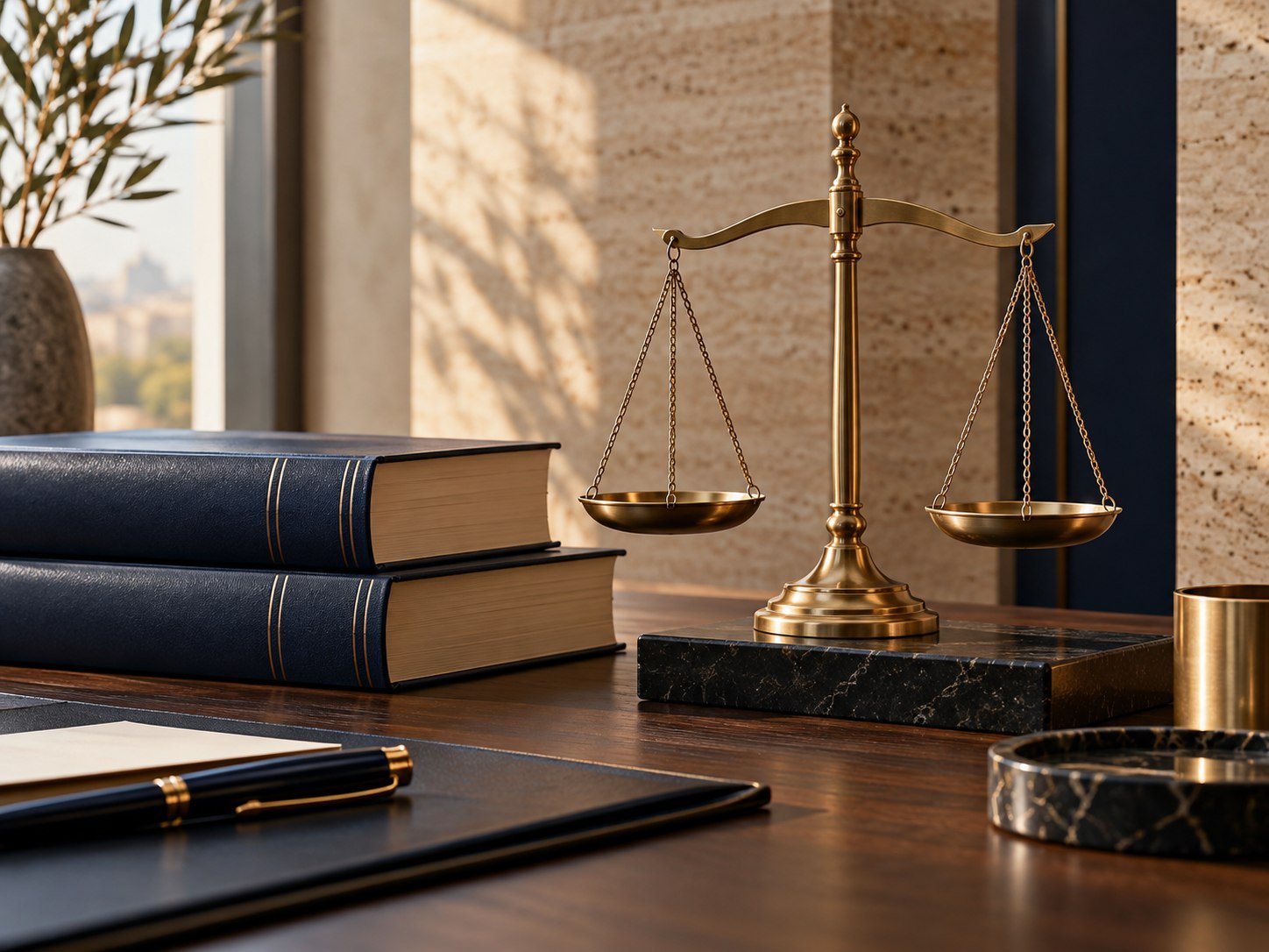 Illustration de balances et de livres juridiques, et non des bureaux réels